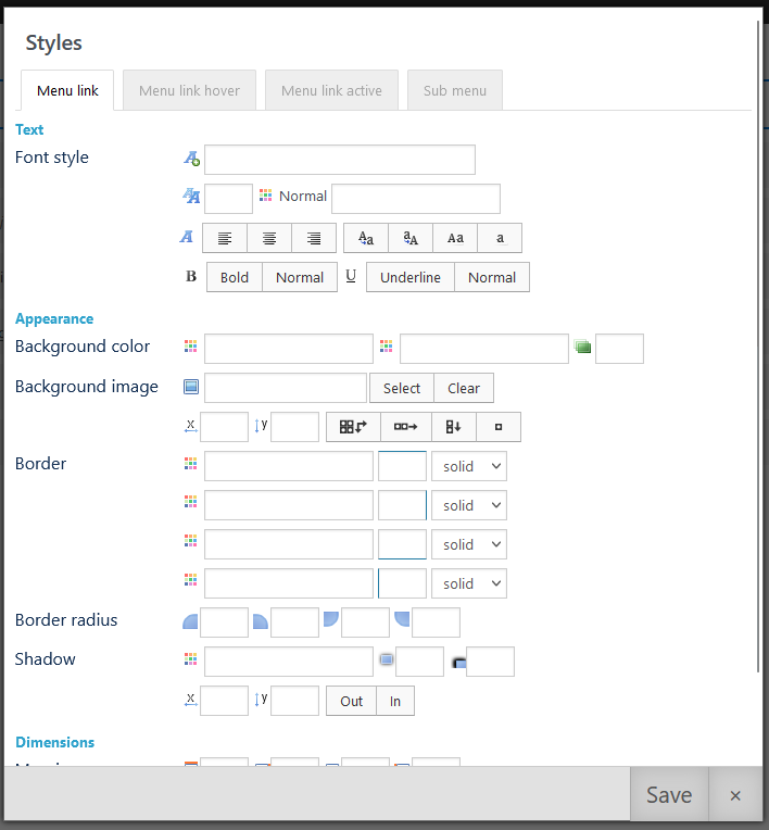 menu item style options