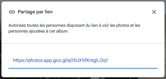 URL de partage d'album Google