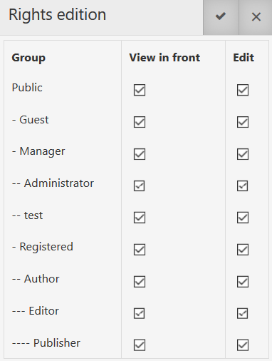 user rights options