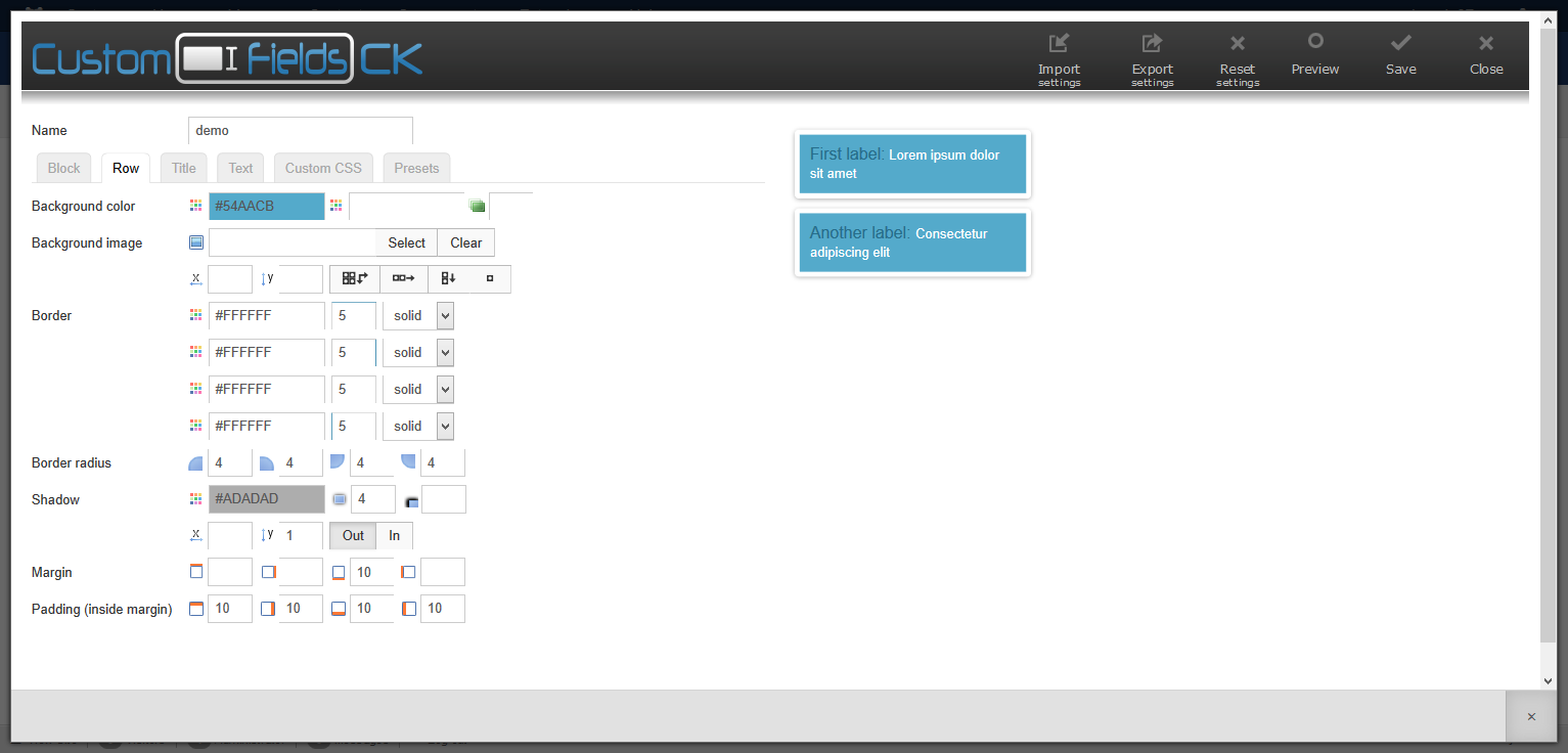 customfieldsck overview interface